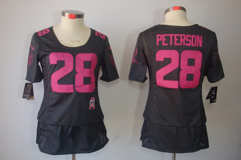 Womens NEW Minnesota Vikings 28 Adrian Peterson Elite breast Cancer Awareness Dark grey Jerseys