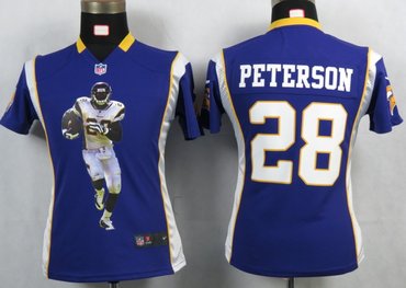 Womens NEW Minnesota Vikings 28 Peterson Purple Portrait Fashion Game Jerseys