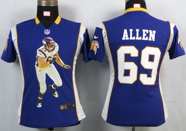 Womens NEW Minnesota Vikings 69 Allen Purple Portrait Fashion Game Jerseys