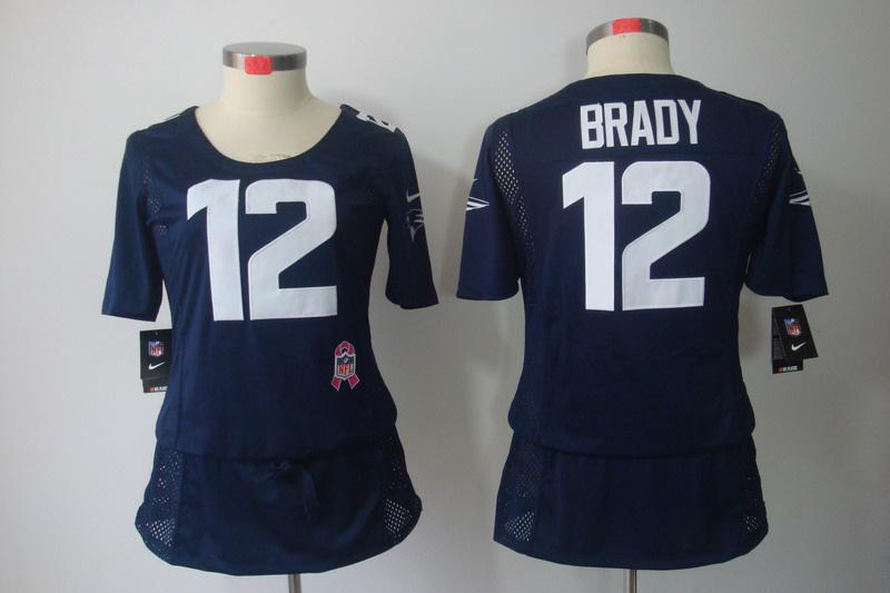 Womens NEW New England Patriots 12 Tom Brady breast Cancer Awareness Blue Jerseys