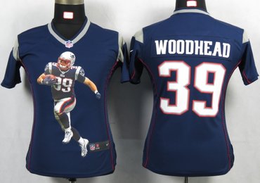 Womens NEW NFL New England Patriots 39 Woodhead Blue Portrait Fashion Game Jerseys