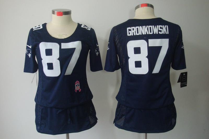 Womens NEW New England Patriots 87 Rob Gronkowski breast Cancer Awareness Blue Jerseys