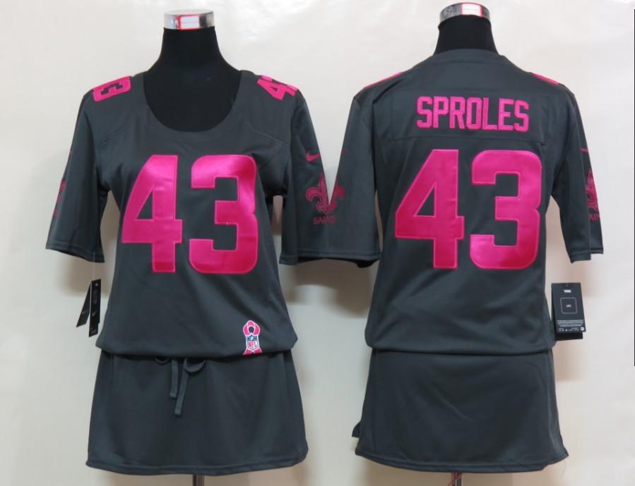 Womens NEW New Orleans Saints 43 Sproles breast Cancer Awareness Dark grey Jerseys