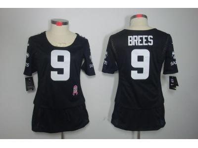 Womens NEW New Orleans Saints 9 Brees breast Cancer Awareness Black Jerseys