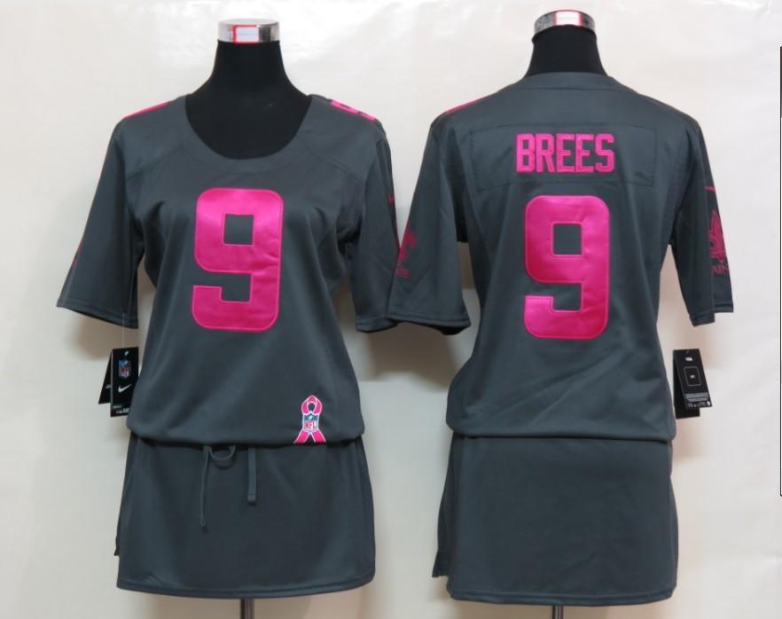 Womens NEW New Orleans Saints 9 Brees breast Cancer Awareness Dark grey Jerseys