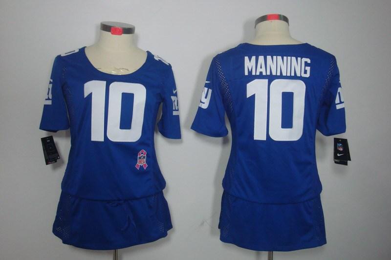 Womens NEW New York Giants #10 Eli Manning breast Cancer Awareness Blue Jerseys