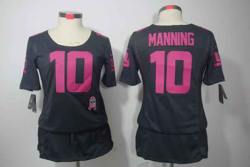 Womens NEW New York Giants 10 Eli Manning breast Cancer Awareness Dark grey Jerseys