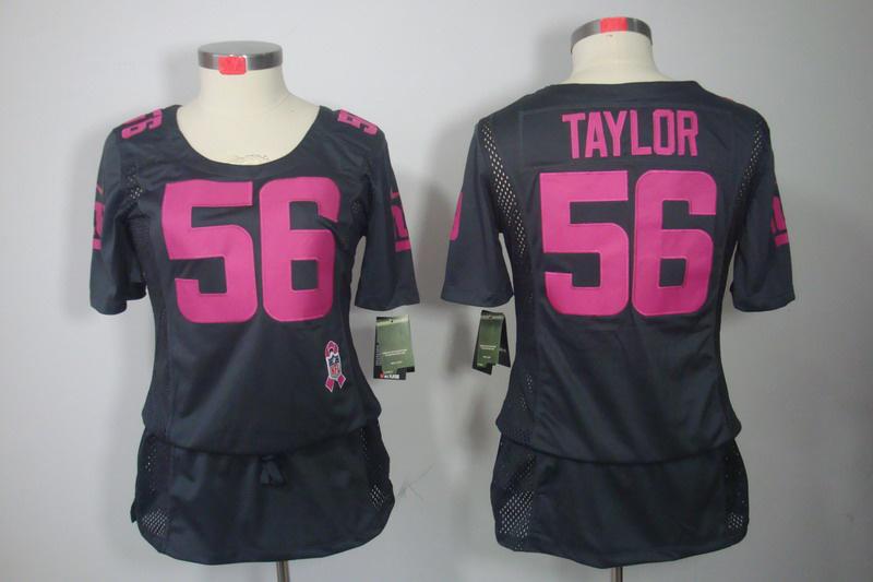 Womens NEW New York Giants 56 Lawrence Taylor Elite breast Cancer Awareness Dark Grey Jerseys