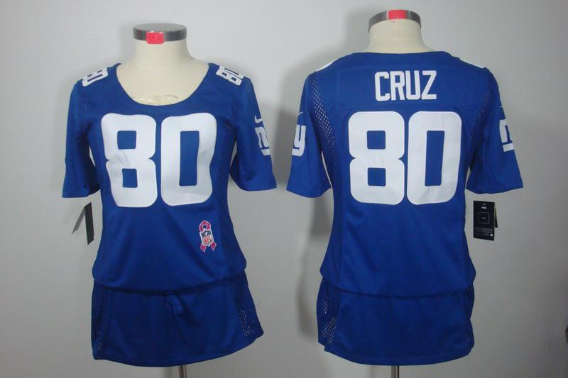 Womens NEW New York Giants 80 Victor Cruz Elite breast Cancer Awareness Blue Jerseys