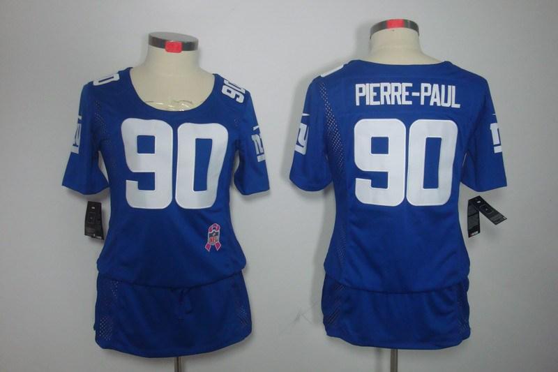 Womens NEW New York Giants 90 Pierre-Paul breast Cancer Awareness Blue Jerseys