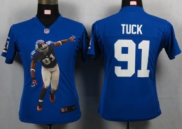 Womens NEW NFL  New York Giants 91 Tuck Blue Portrait Fashion Game Jerseys
