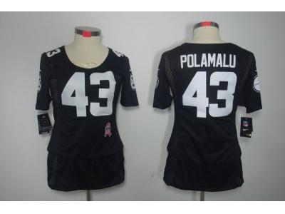 Womens NEW Pittsburgh Steelers 43 Troy Polamalu Elite breast Cancer Awareness Black Jerseys