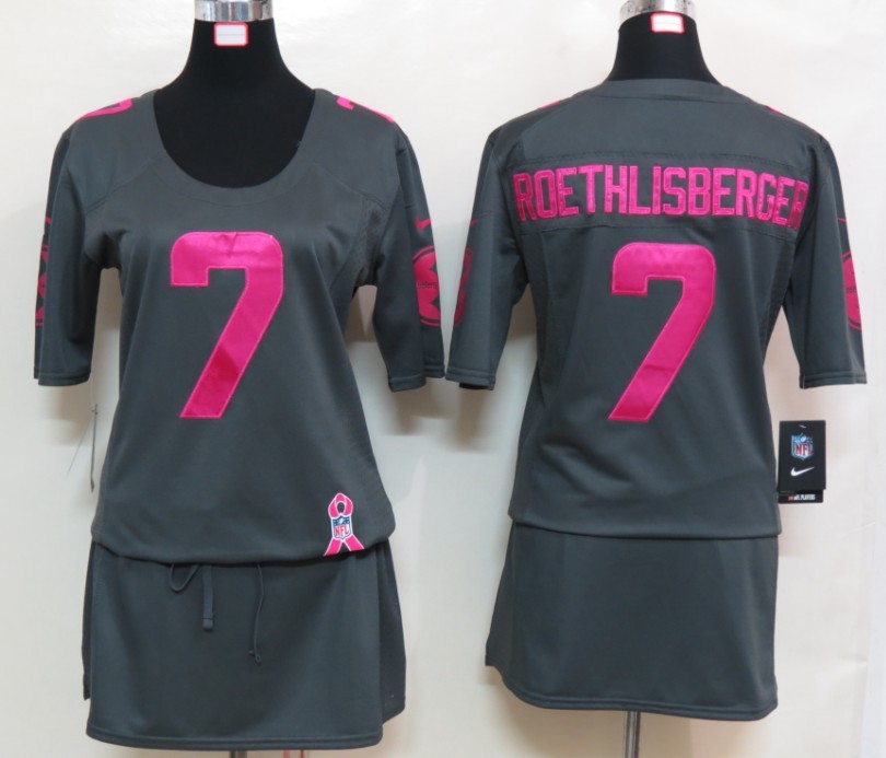 Womens NEW Pittsburgh Steelers 7 Roethlisberger Elite breast Cancer Awareness Dark grey Jerseys