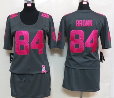Womens NEW Pittsburgh Steelers 84 Brown Elite breast Cancer Awareness Dark grey Jerseys