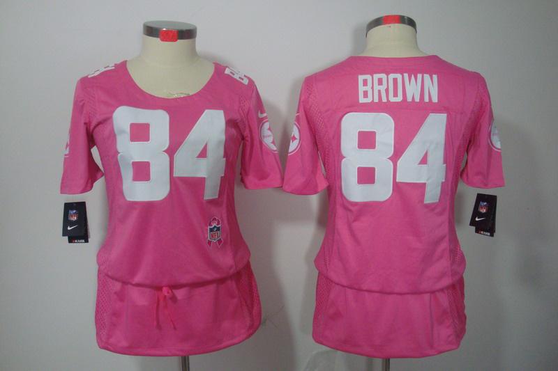 Womens NEW Pittsburgh Steelers 84 Brown Elite breast Cancer Awareness pink Jerseys