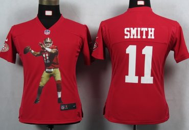 Womens NEW NFL San Francisco 49ers 11 Smith Red Portrait Fashion Game Jerseys