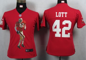 Womens NEW NFL San Francisco 49ers 42 Lott Red Portrait Fashion Game Jerseys