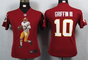 Womens NEW NFL Washington Red Skins 10 Griffin III Red Portrait Fashion Game Jerseys