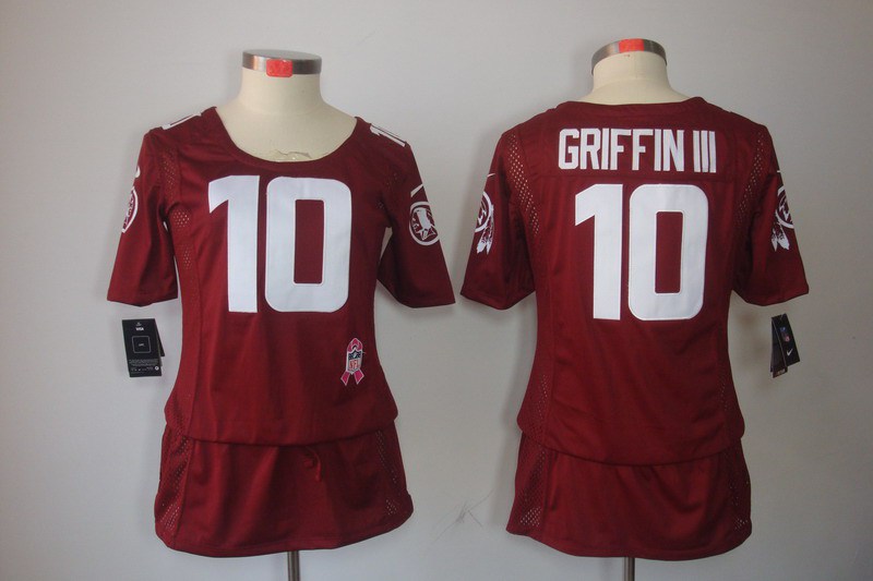 Womens NEW Washington Redskins #10 Robert Griffin III breast Cancer Awareness Red Jerseys