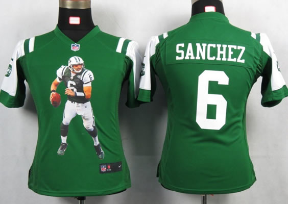 Womens New New York Jets 6 Sanchez Green Portrait Fashion Game Jerseys