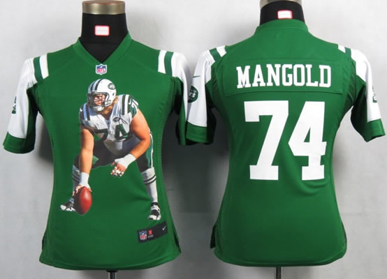 Womens New New York Jets 74 Mangold Green Portrait Fashion Game Jerseys