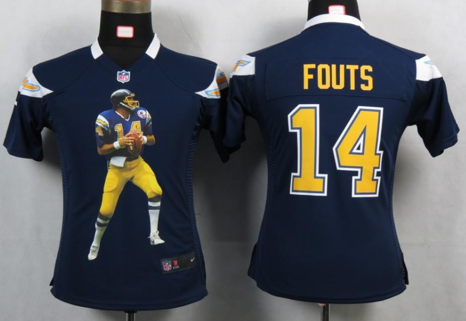 Womens New San Diego Charger 14 Fouts Blue Portrait Fashion Game Jerseys
