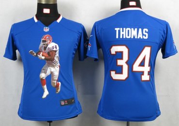 Womens NEW NFL Buffalo Bills 34 Thomas Blue Portrait Fashion Game Jerseys