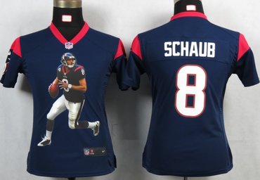 Womens NEW NFL Houston Texans 8 Schaub Blue Portrait Fashion Game Jerseys