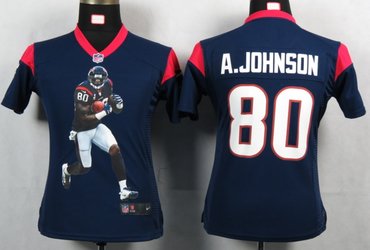 Womens NEW NFL Houston Texans 80 A.johnson Blue Portrait Fashion Game Jerseys