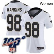 Womens Nike New Orleans Saints 98 Sheldon Rankins White Vapor Untouchable Limited Stitched 100th anniversary Neck Patch NFL Jersey Womens Nike New Orleans Saints 98 Sheldon Rankins White Vapor Untouchable Limited Stitched 100th anniversary Neck Patch NFL Jersey