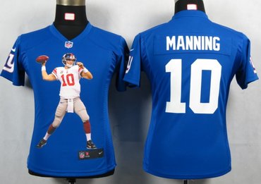 Womens NEW NFL New York Giants 10 Manning Blue Portrait Fashion Game Jerseys