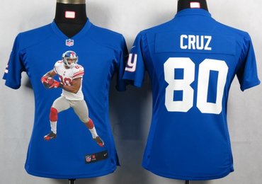 Womens NEW NFL New York Giants 80 Cruz Blue Portrait Fashion Game Jerseys