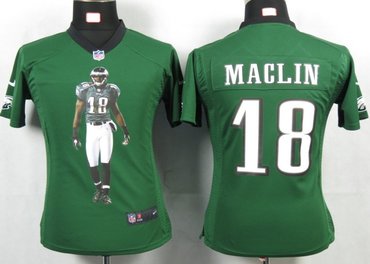Womens NEW NFL Philadelphia Eagles 18 Maclin Green Portrait Fashion Game Jerseys