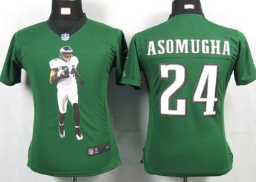 Womens NEW NFL Philadelphia Eagles 24 Asomugha Green Portrait Fashion Game Jerseys
