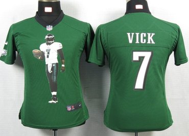 Womens NEW NFL Philadelphia Eagles 7 Vick Green Portrait Fashion Game Jerseys
