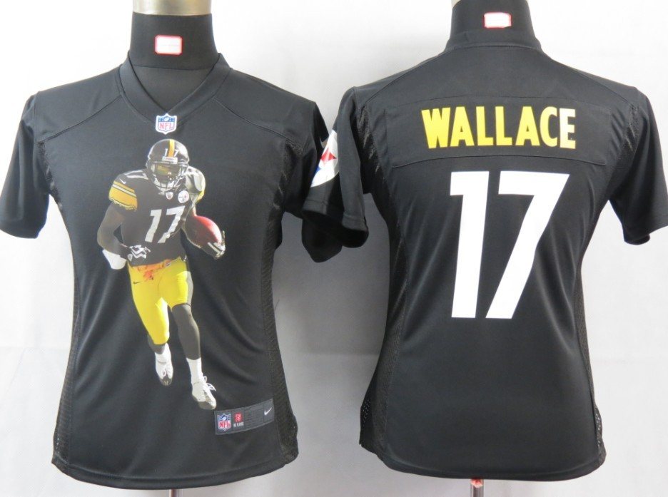 Womens NEW NFL Pittsburgh Steelers 17 Wallace Black Portrait FaShion Game Jerseys