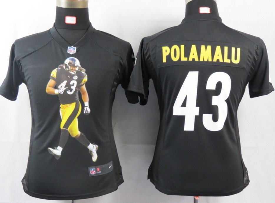 Womens NEW NFL Pittsburgh Steelers 43 Polamalu Black Portrait FaShion Game Jerseys