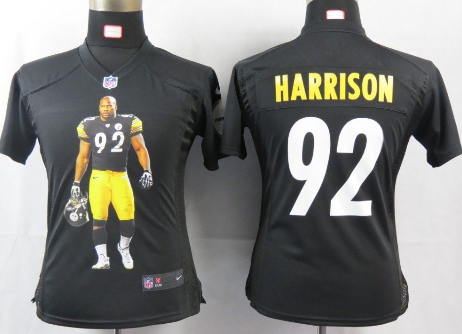 Womens NEW NFL Pittsburgh Steelers 92 Harrison Black Portrait FaShion Game Jerseys