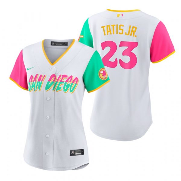 Womens San Diego Padres Fernando Tatis Jr. White City Connect Stitched Jersey Womens San Diego Padres Fernando Tatis Jr. White City Connect Stitched Jersey