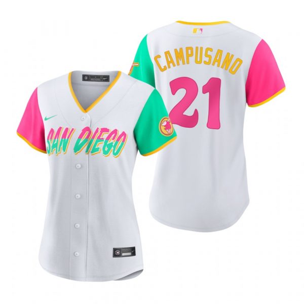 Womens San Diego Padres Luis Campusano White City Connect Stitched Jersey Womens San Diego Padres Luis Campusano White City Connect Stitched Jersey