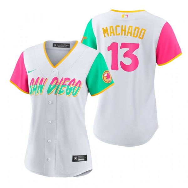 Womens San Diego Padres Manny Machado White City Connect Stitched Jersey Womens San Diego Padres Manny Machado White City Connect Stitched Jersey