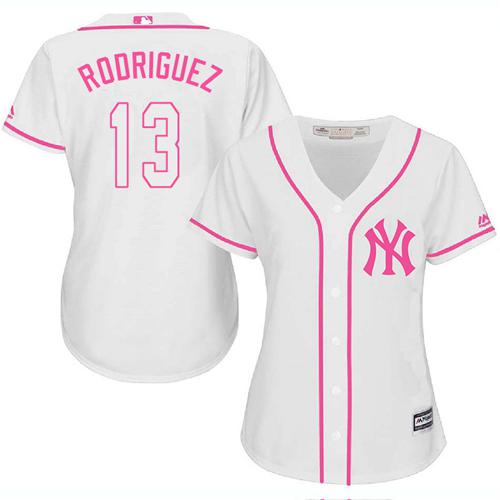 Yankees #13 Alex Rodriguez White Pink Fashion Women's Stitched MLB Jersey Yankees #13 Alex Rodriguez White Pink Fashion Women's Stitched MLB Jersey