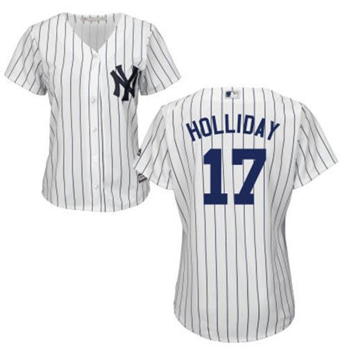 Yankees #17 Matt Holliday White Strip Home Women's Stitched MLB Jersey