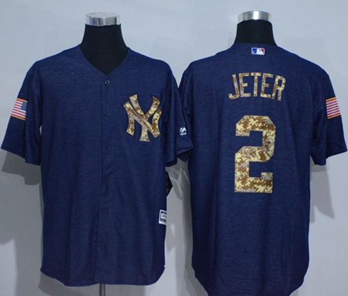 Yankees #2 Derek Jeter Denim Blue Salute to Service Stitched MLB Jersey