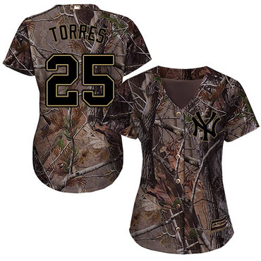 Yankees #25 Gleyber Torres Camo Realtree Collection Cool Base Women's Stitched Baseball Jersey