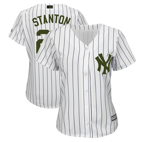 Yankees #27 Giancarlo Stanton White Strip 2018 Memorial Day Cool Base Women's Stitched MLB Jersey Yankees #27 Giancarlo Stanton White Strip 2018 Memorial Day Cool Base Women's Stitched MLB Jersey