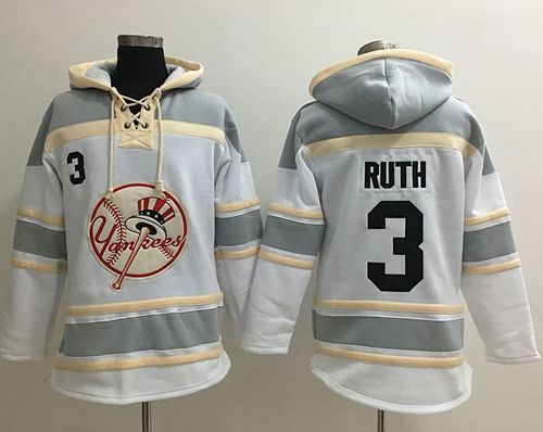 Yankees #3 Babe Ruth White Sawyer Hooded Sweatshirt MLB Hoodie Yankees #3 Babe Ruth White Sawyer Hooded Sweatshirt MLB Hoodie