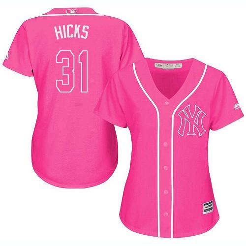 Yankees #31 Aaron Hicks Pink Fashion Women's Stitched MLB Jersey Yankees #31 Aaron Hicks Pink Fashion Women's Stitched MLB Jersey