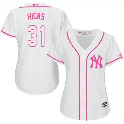 Yankees #31 Aaron Hicks White Pink Fashion Women's Stitched MLB Jersey Yankees #31 Aaron Hicks White Pink Fashion Women's Stitched MLB Jersey