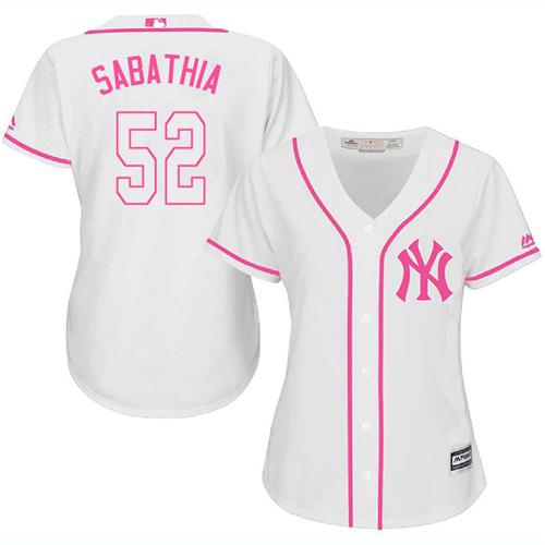 Yankees #52 C.C. Sabathia White Pink Fashion Women's Stitched MLB Jersey Yankees #52 C.C. Sabathia White Pink Fashion Women's Stitched MLB Jersey